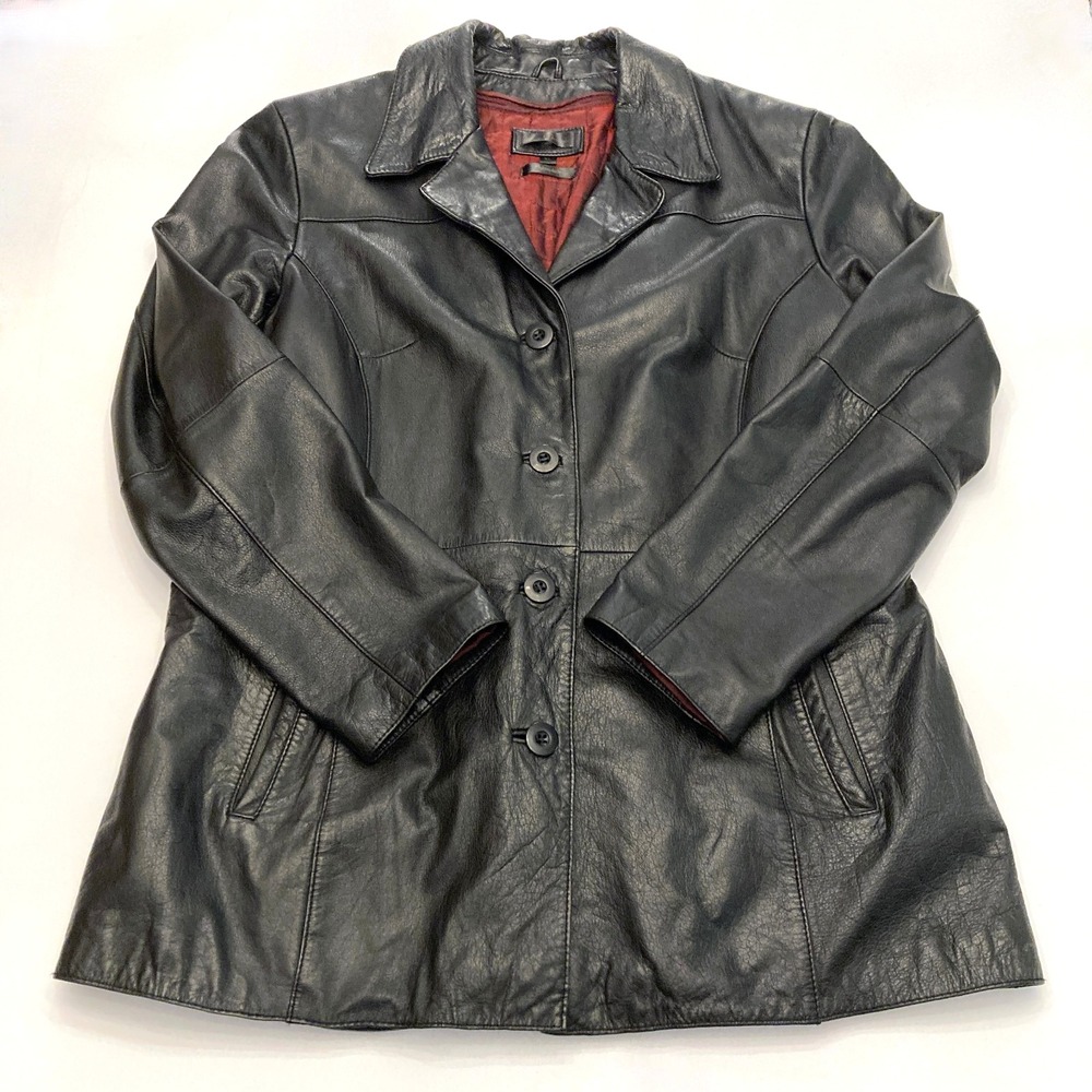 Vtg Wilsons Black Leather Jacket Womens XL Removable Lining Quilted 90s